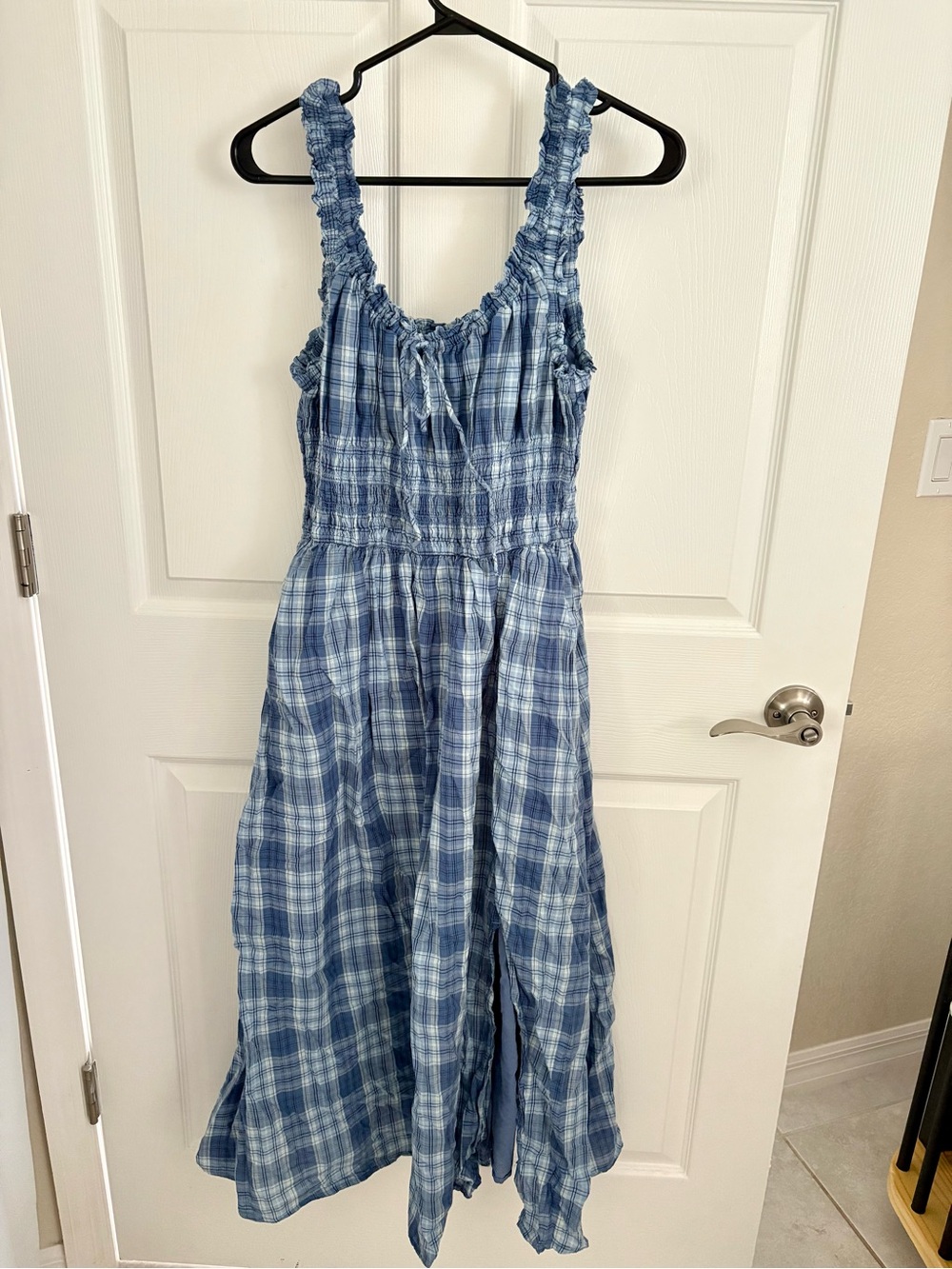 The Gap Blue Plaid Smocked Dress